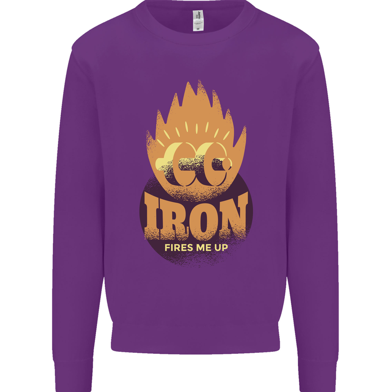 Iron Fires Me Up Gym Bodybuilding Kids Sweatshirt Jumper Purple