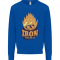 Iron Fires Me Up Gym Bodybuilding Kids Sweatshirt Jumper Royal Blue