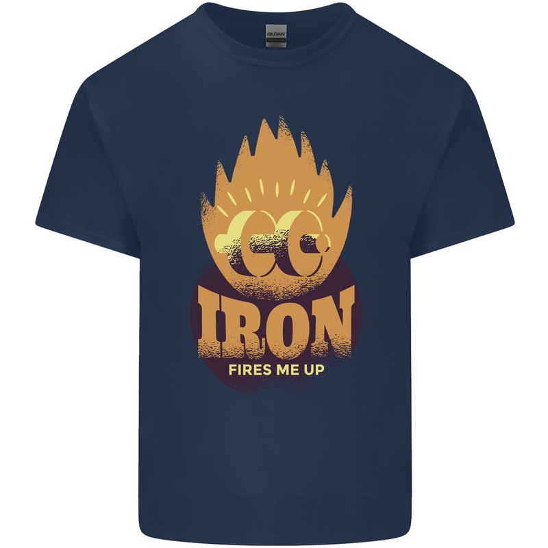 Iron Fires Me Up Gym Bodybuilding Kids T-Shirt Childrens Navy Blue