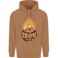 Iron Fires Me Up Gym Bodybuilding Mens 80% Cotton Hoodie Caramel Latte