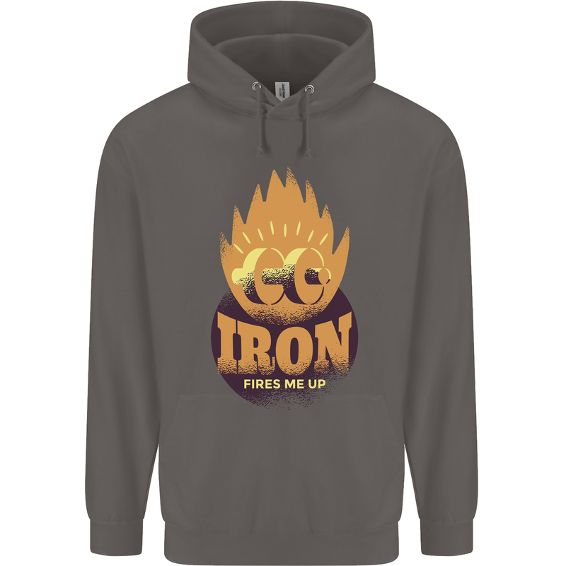 Iron Fires Me Up Gym Bodybuilding Mens 80% Cotton Hoodie Charcoal