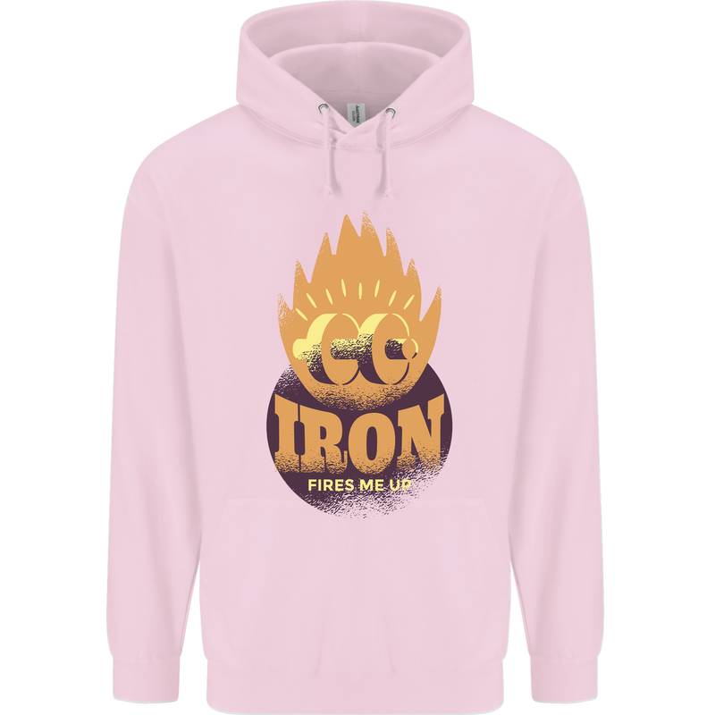 Iron Fires Me Up Gym Bodybuilding Mens 80% Cotton Hoodie Light Pink