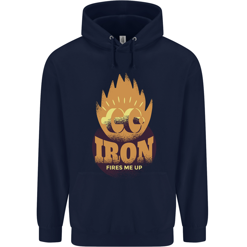 Iron Fires Me Up Gym Bodybuilding Mens 80% Cotton Hoodie Navy Blue