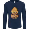 Iron Fires Me Up Gym Bodybuilding Mens Long Sleeve T-Shirt Navy Blue