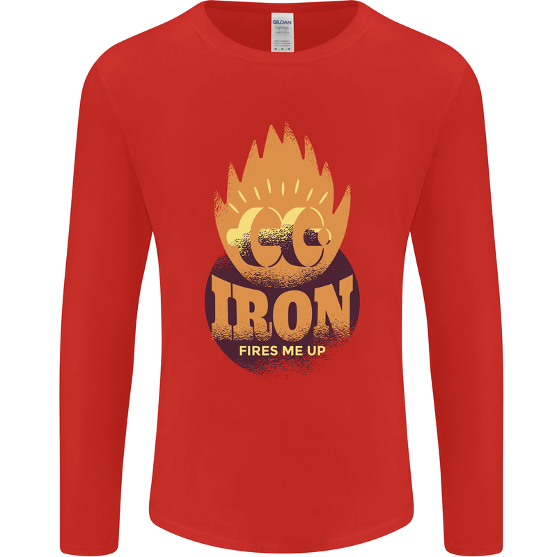 Iron Fires Me Up Gym Bodybuilding Mens Long Sleeve T-Shirt Red