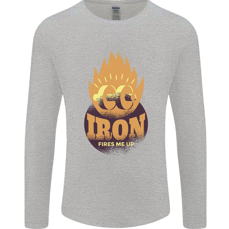 Iron Fires Me Up Gym Bodybuilding Mens Long Sleeve T-Shirt Sports Grey