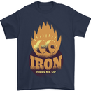 Iron Fires Me Up Gym Bodybuilding Mens T-Shirt 100% Cotton Navy Blue
