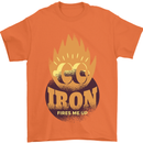 Iron Fires Me Up Gym Bodybuilding Mens T-Shirt 100% Cotton Orange