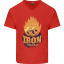 Iron Fires Me Up Gym Bodybuilding Mens V-Neck Cotton T-Shirt Red