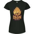 Iron Fires Me Up Gym Bodybuilding Womens Petite Cut T-Shirt Black