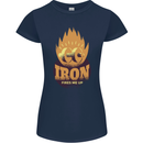 Iron Fires Me Up Gym Bodybuilding Womens Petite Cut T-Shirt Navy Blue