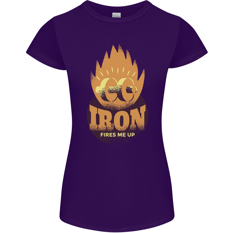 Iron Fires Me Up Gym Bodybuilding Womens Petite Cut T-Shirt Purple