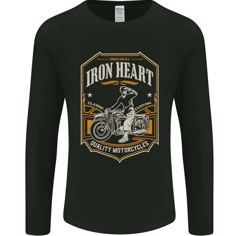 Iron Heart Biker Motorcycle Motorbike Mens Long Sleeve T-Shirt Black