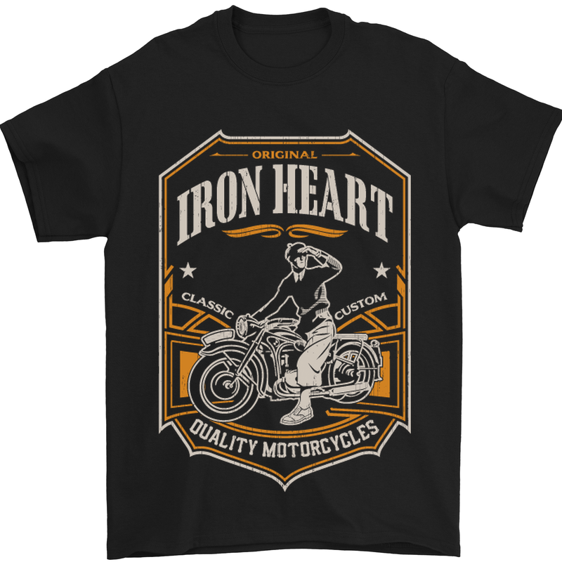 Iron Heart Biker Motorcycle Motorbike Mens T-Shirt Cotton Gildan Black