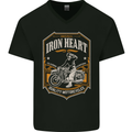 Iron Heart Biker Motorcycle Motorbike Mens V-Neck Cotton T-Shirt Black