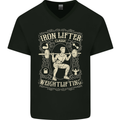 Iron Lifter Gym Bodybuilding Training Top Mens V-Neck Cotton T-Shirt Black