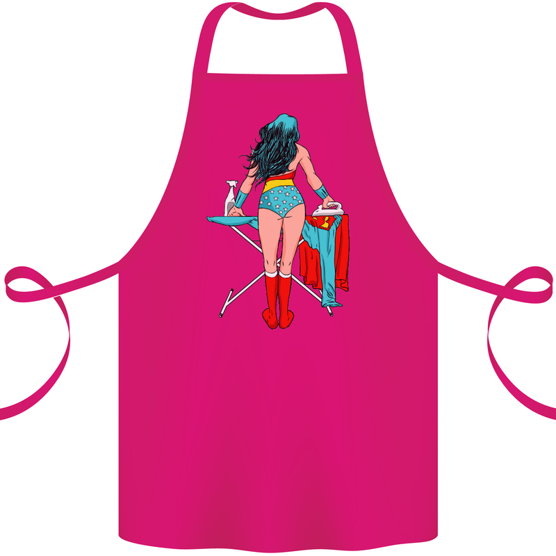 Ironing Superhero Funny Cotton Apron 100% Organic Pink