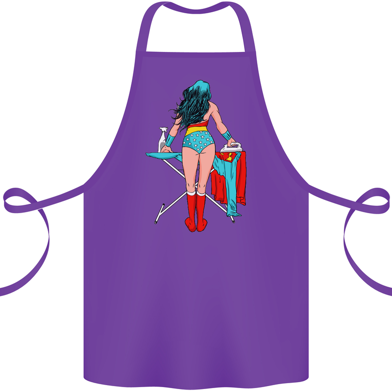 Ironing Superhero Funny Cotton Apron 100% Organic Purple