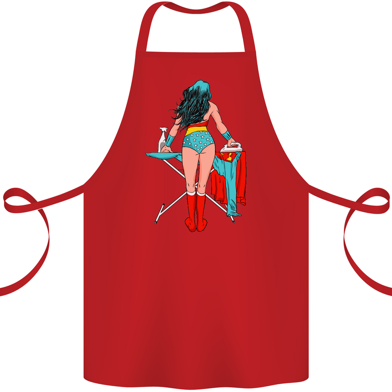 Ironing Superhero Funny Cotton Apron 100% Organic Red