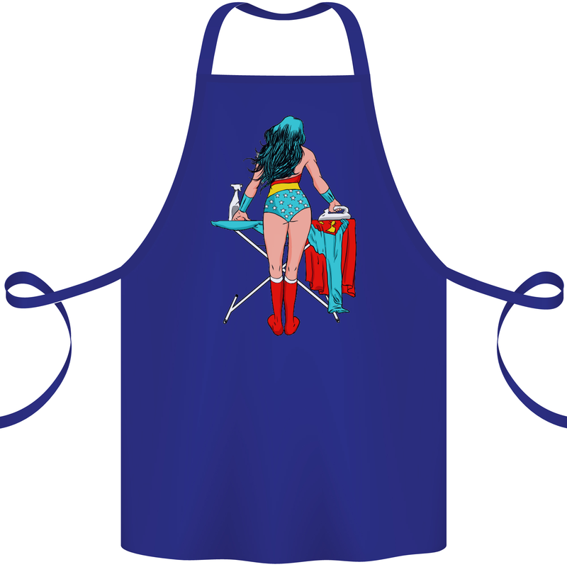 Ironing Superhero Funny Cotton Apron 100% Organic Royal Blue