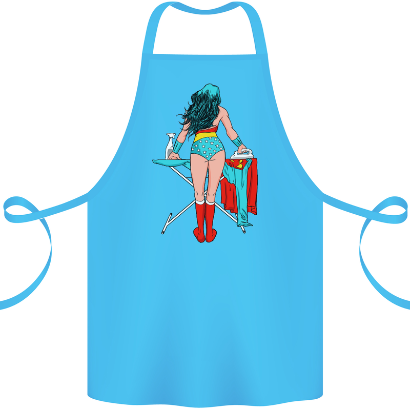 Ironing Superhero Funny Cotton Apron 100% Organic Turquoise