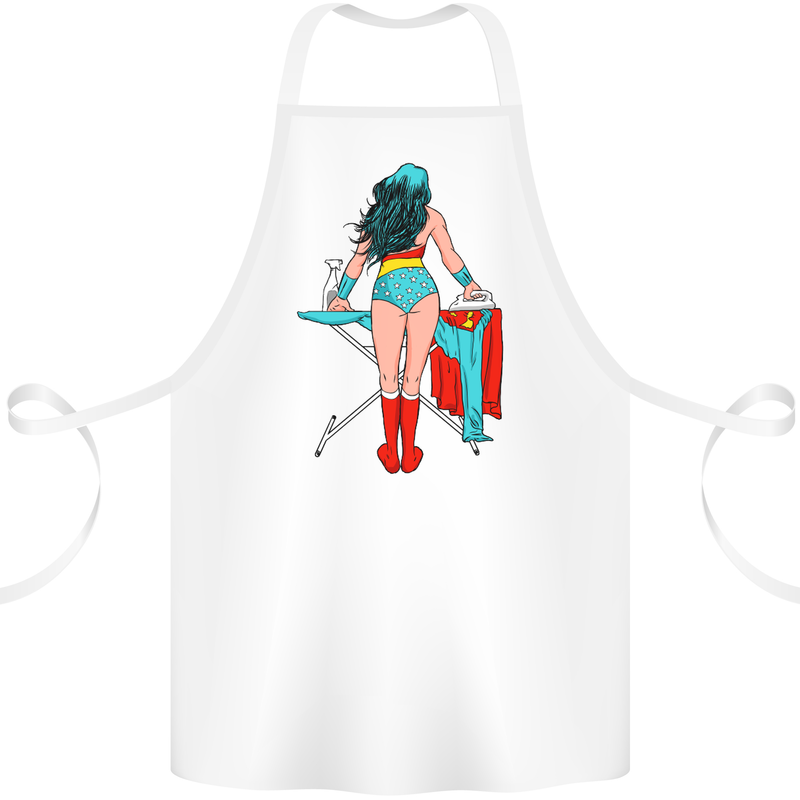 Ironing Superhero Funny Cotton Apron 100% Organic White