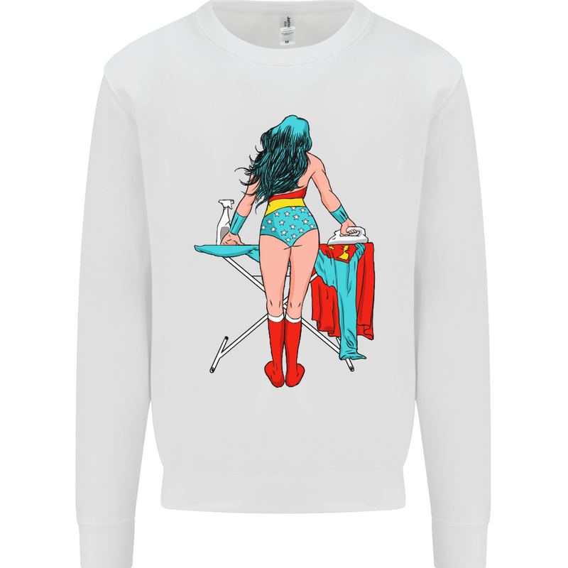 Ironing Superhero Funny Kids Sweatshirt Jumper White