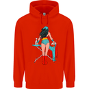 Ironing Superhero Funny Mens 80% Cotton Hoodie Bright Red