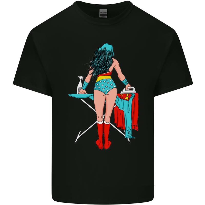 Ironing Superhero Funny Mens Cotton T-Shirt Tee Top Black