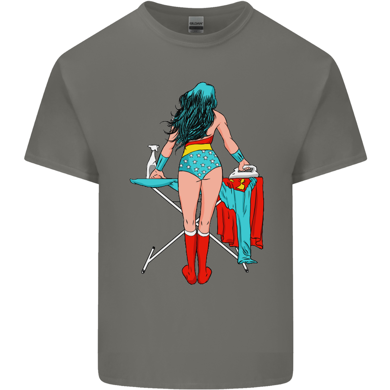 Ironing Superhero Funny Mens Cotton T-Shirt Tee Top Charcoal