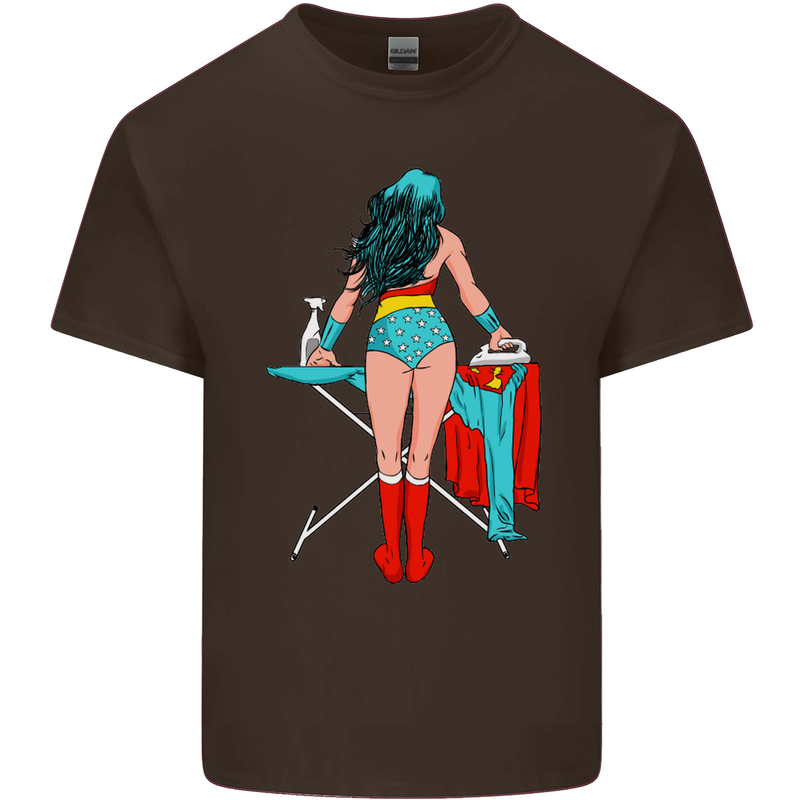 Ironing Superhero Funny Mens Cotton T-Shirt Tee Top Dark Chocolate