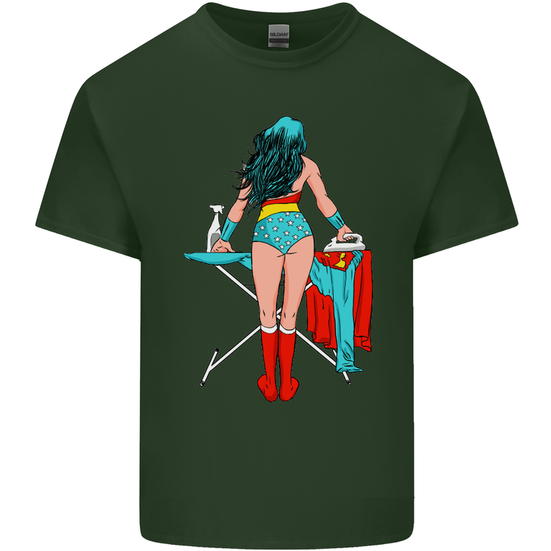 Ironing Superhero Funny Mens Cotton T-Shirt Tee Top Forest Green