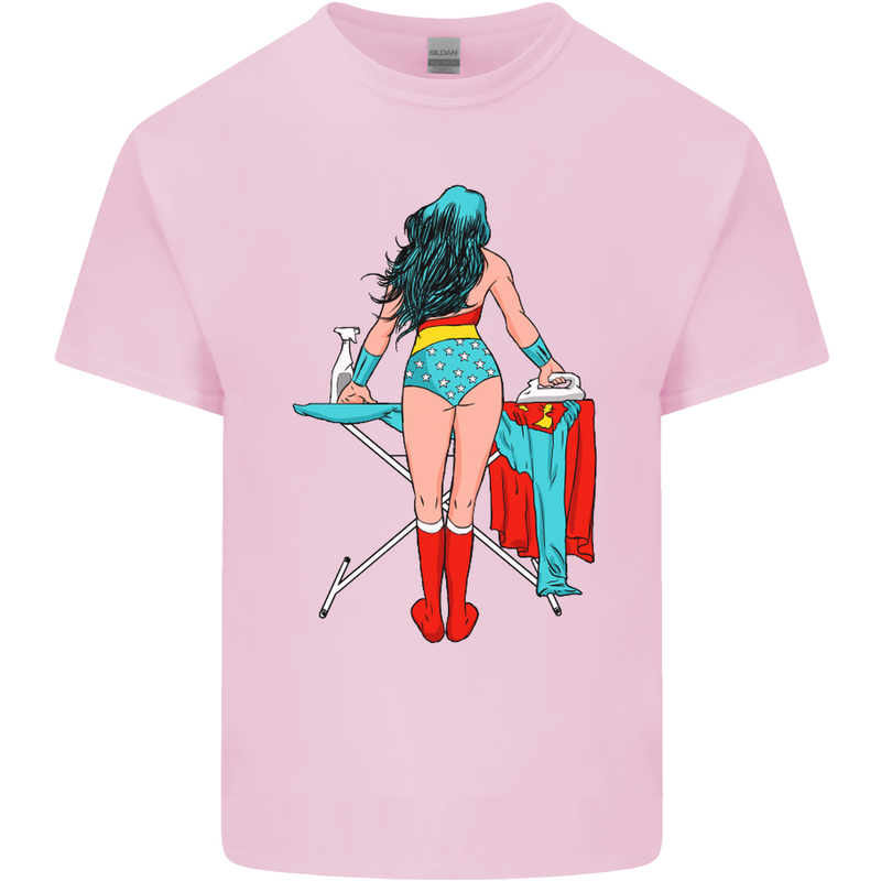 Ironing Superhero Funny Mens Cotton T-Shirt Tee Top Light Pink