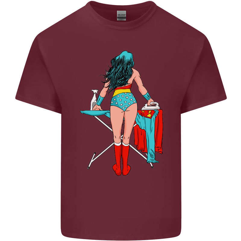 Ironing Superhero Funny Mens Cotton T-Shirt Tee Top Maroon