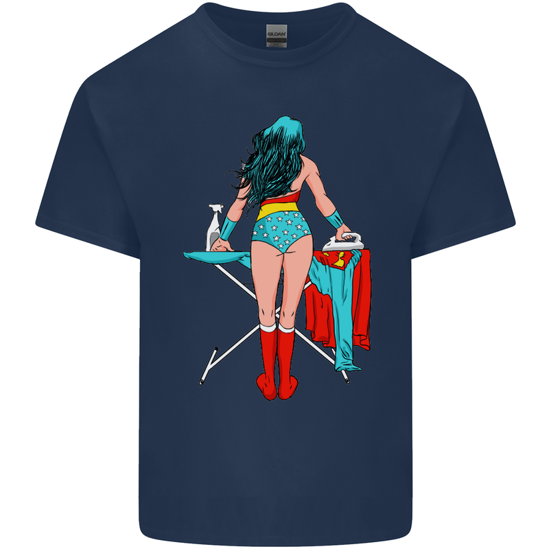 Ironing Superhero Funny Mens Cotton T-Shirt Tee Top Navy Blue
