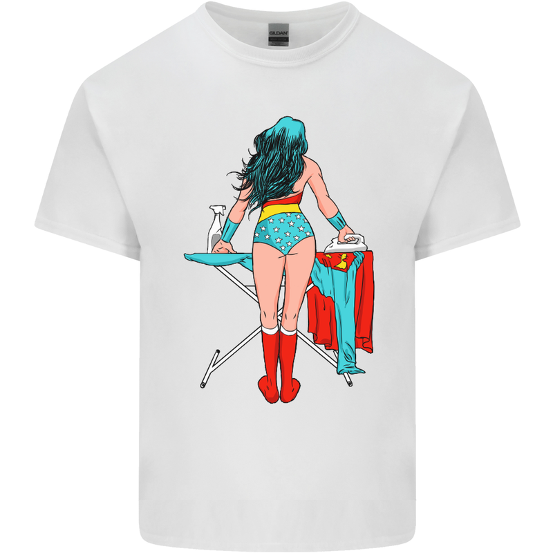 Ironing Superhero Funny Mens Cotton T-Shirt Tee Top White