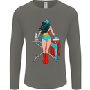 Ironing Superhero Funny Mens Long Sleeve T-Shirt Charcoal