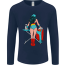 Ironing Superhero Funny Mens Long Sleeve T-Shirt Navy Blue