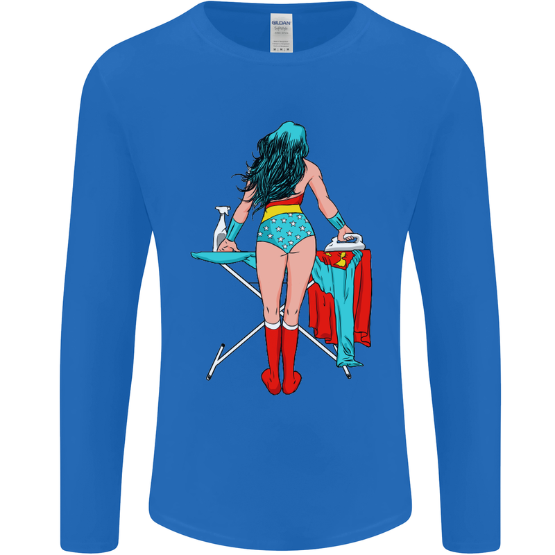 Ironing Superhero Funny Mens Long Sleeve T-Shirt Royal Blue