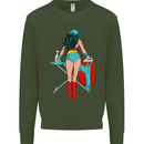 Ironing Superhero Funny Mens Sweatshirt Jumper Forest Green