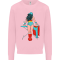 Ironing Superhero Funny Mens Sweatshirt Jumper Light Pink