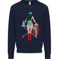 Ironing Superhero Funny Mens Sweatshirt Jumper Navy Blue