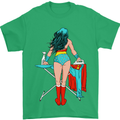 Ironing Superhero Funny Mens T-Shirt Cotton Gildan Irish Green