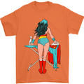 Ironing Superhero Funny Mens T-Shirt Cotton Gildan Orange