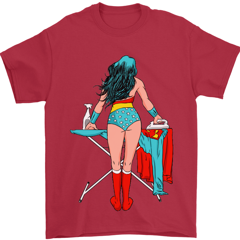 Ironing Superhero Funny Mens T-Shirt Cotton Gildan Red