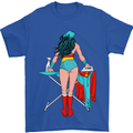 Ironing Superhero Funny Mens T-Shirt Cotton Gildan Royal Blue