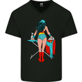 Ironing Superhero Funny Mens V-Neck Cotton T-Shirt Black