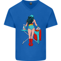 Ironing Superhero Funny Mens V-Neck Cotton T-Shirt Royal Blue