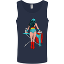 Ironing Superhero Funny Mens Vest Tank Top Navy Blue