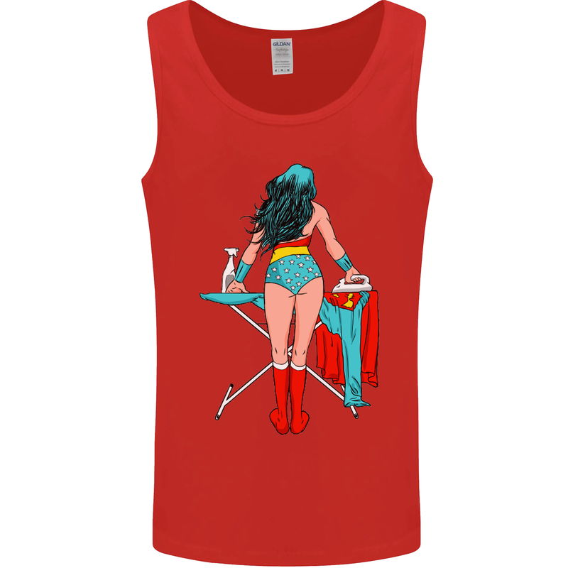 Ironing Superhero Funny Mens Vest Tank Top Red